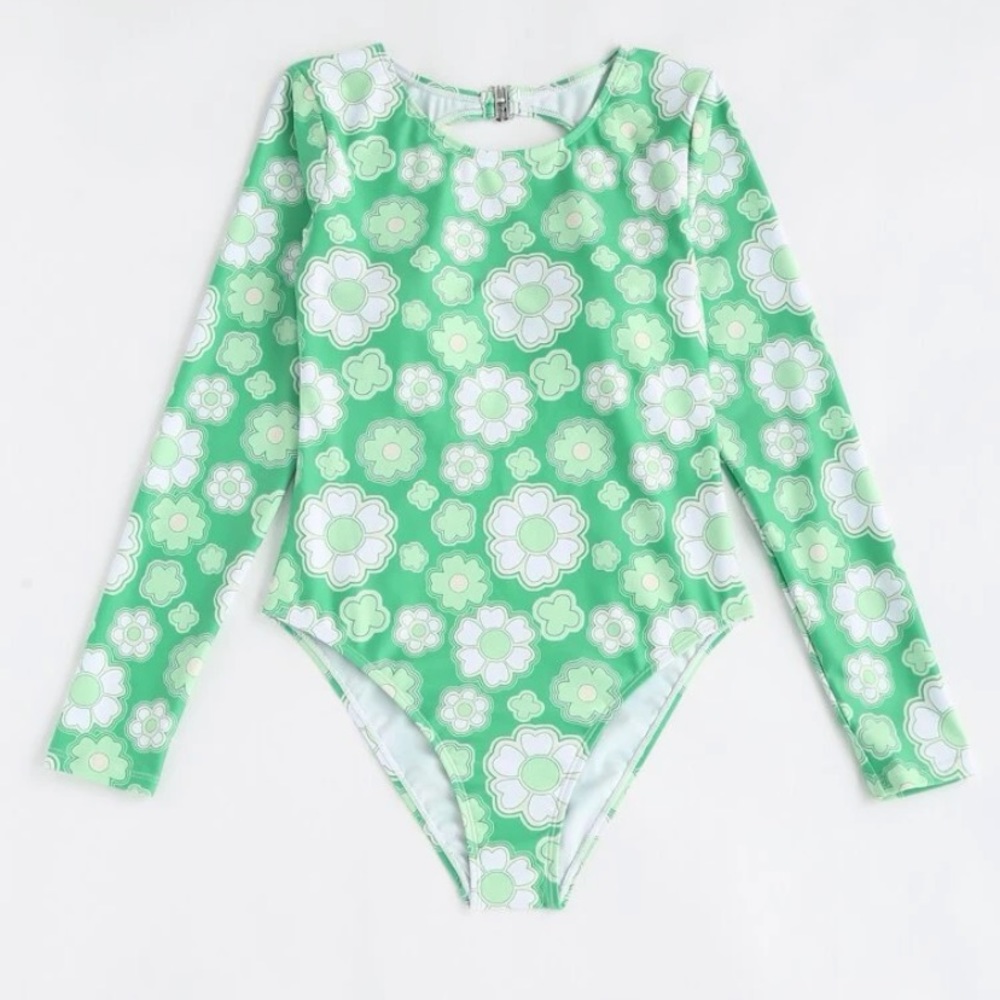 Green and White Girls Swimsuit